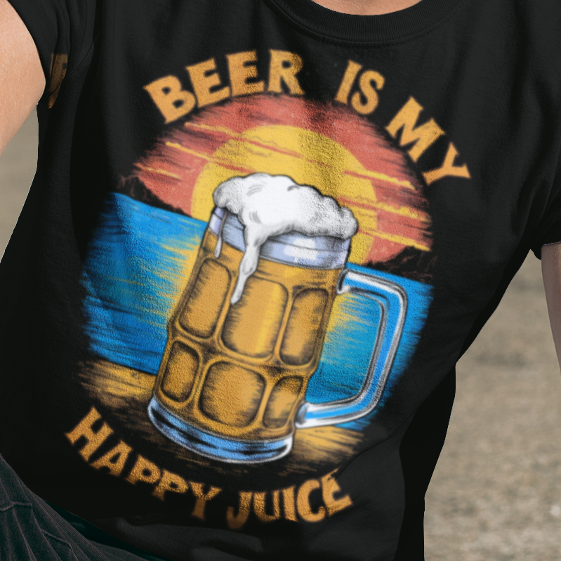 T-shirt « La bière est mon jus de bonheur » | T-shirt graphique amusant pour adulte