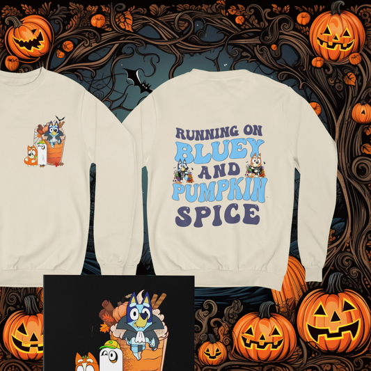 Surviving on Blue Dog and Pumpkin Spice Crew Neck Sweatshirt  Adult