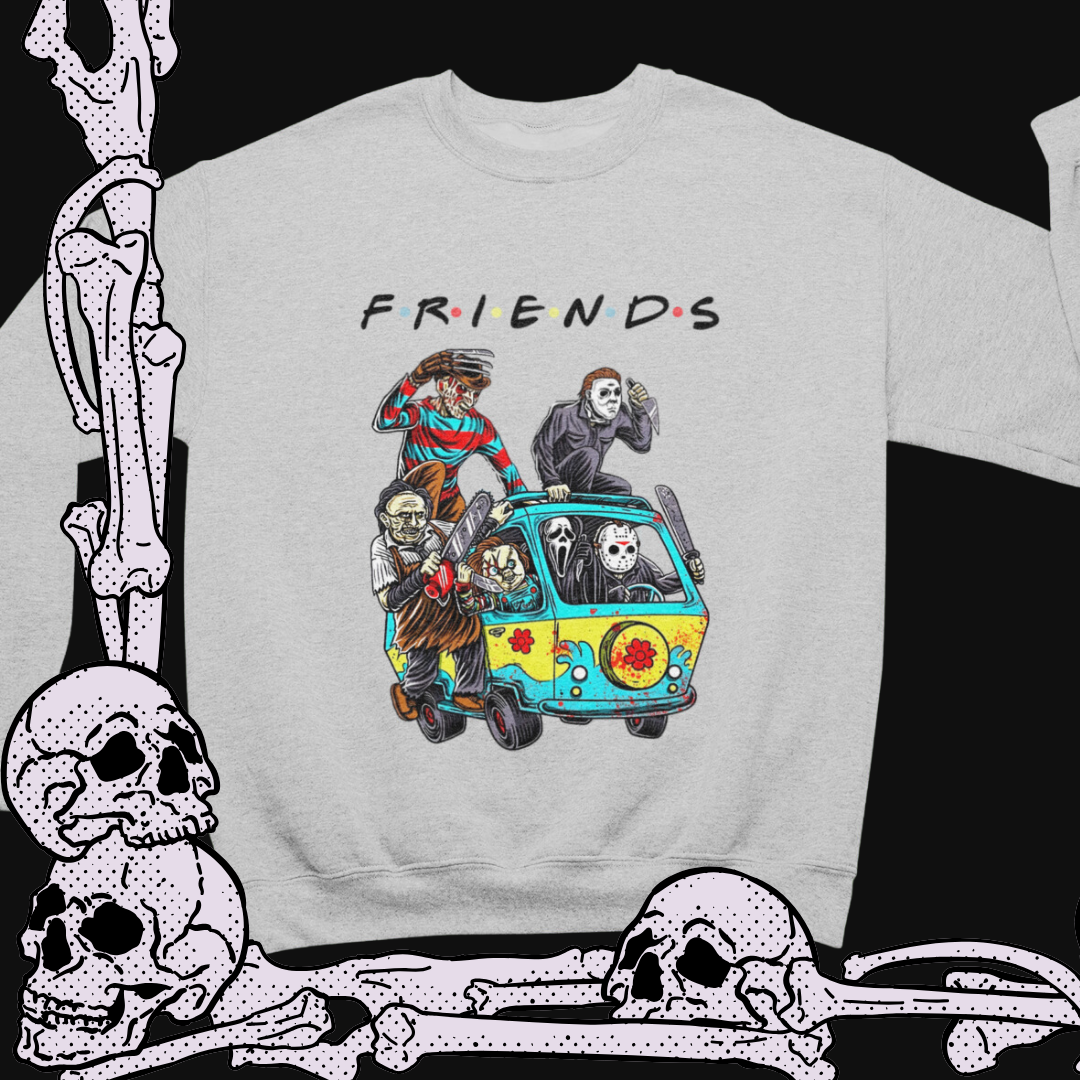 a white shirt with a picture of a van with skeletons on it