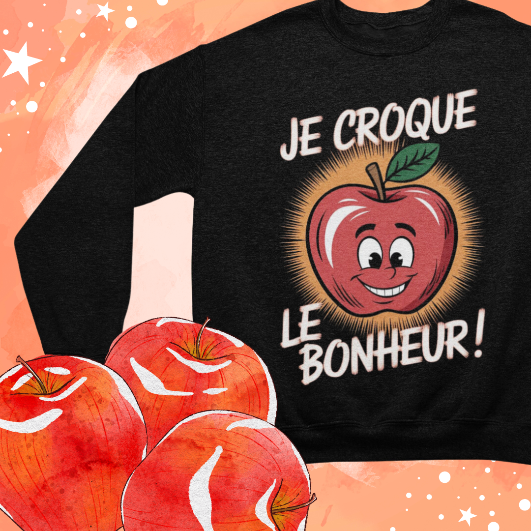 Je Croque le Bonheur Crew Neck | French-Inspired Apple Design Adult