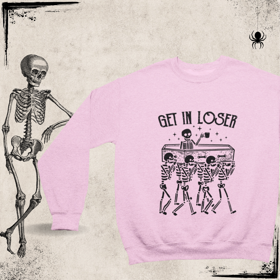 a pink sweater with a skeleton and a skeleton in it