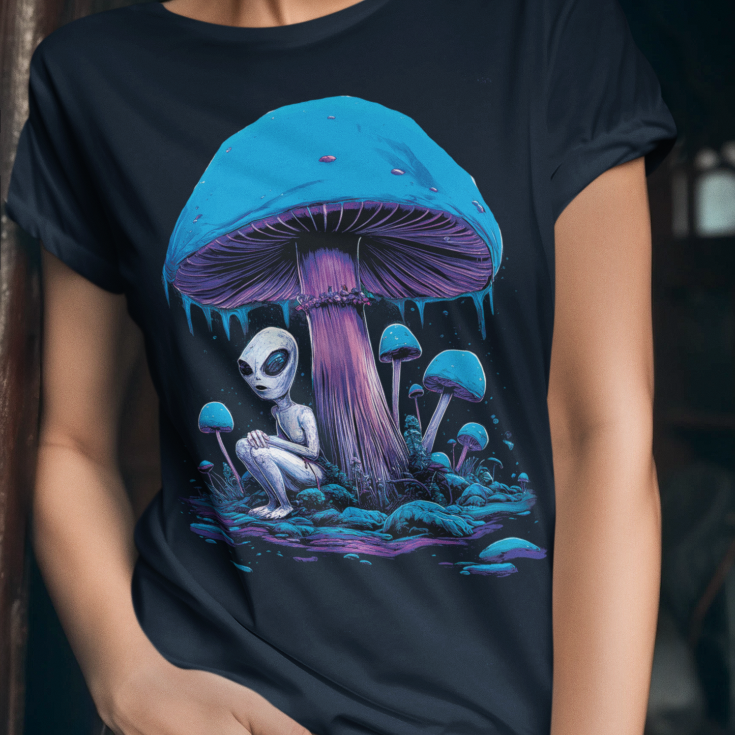 T-shirt Champignon Alien | T-shirt graphique Sci-Fi unique pour adulte