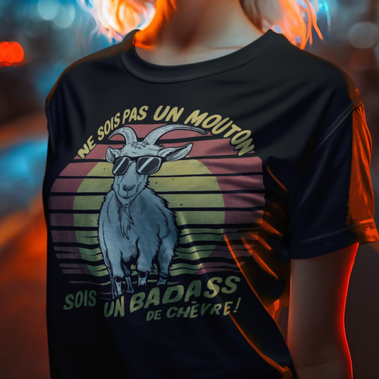 "Ne Sois Pas Un Mouton, Sois Un Bad Ass De Chèvre" T-Shirt | Unique French Graphic Tee Adult