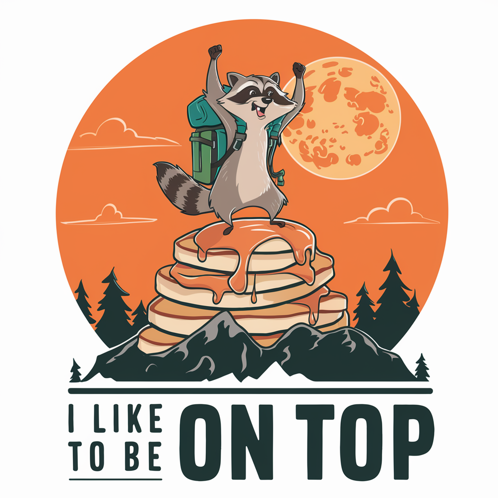 "I Like to Be on Top" Raccoon and Pancakes T-Shirt | Funny Graphic Tee Adult