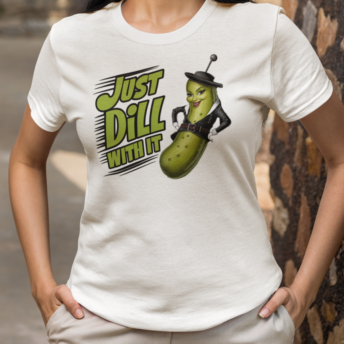 "Just Dill With It" T-Shirt | Funny Pickle Pun Graphic Tee Adult