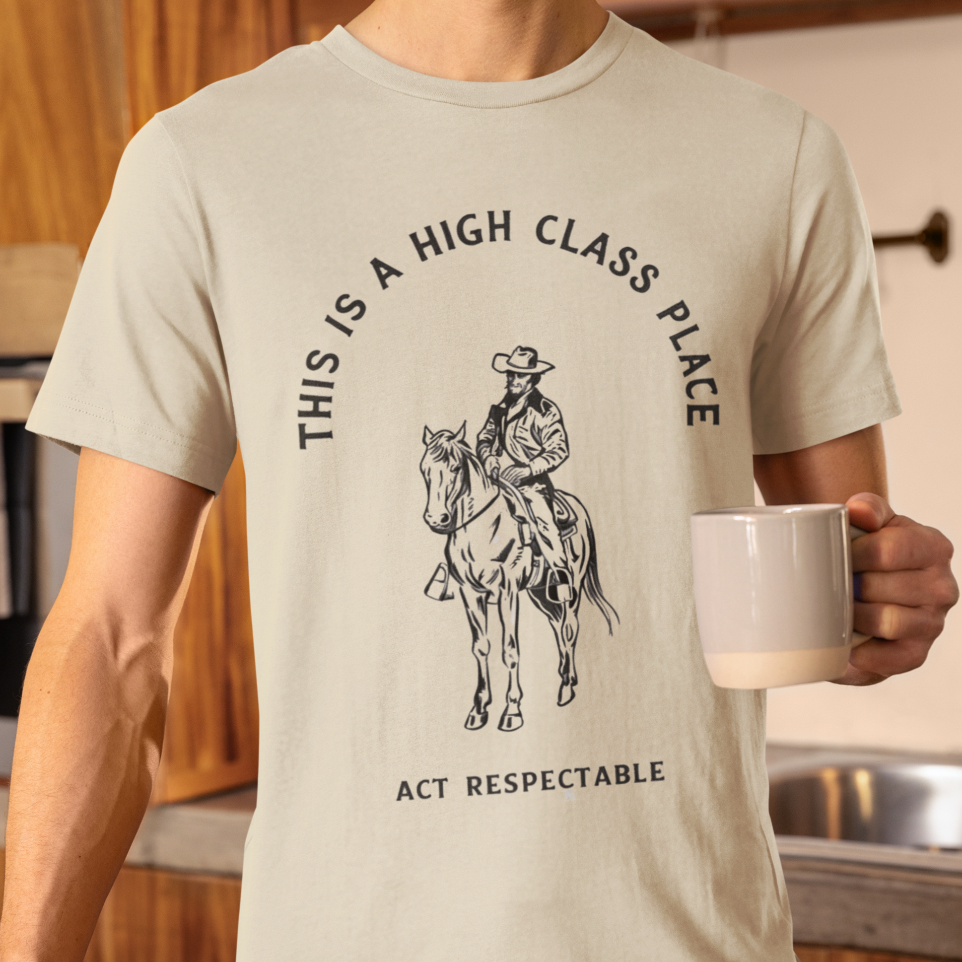 Graphic t-shirt with elegant design and text 'This Is a High Class Place