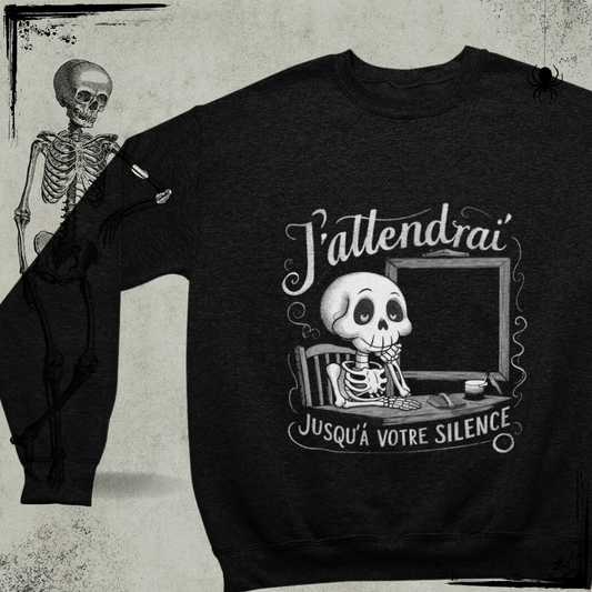 a black sweater with a skeleton on it