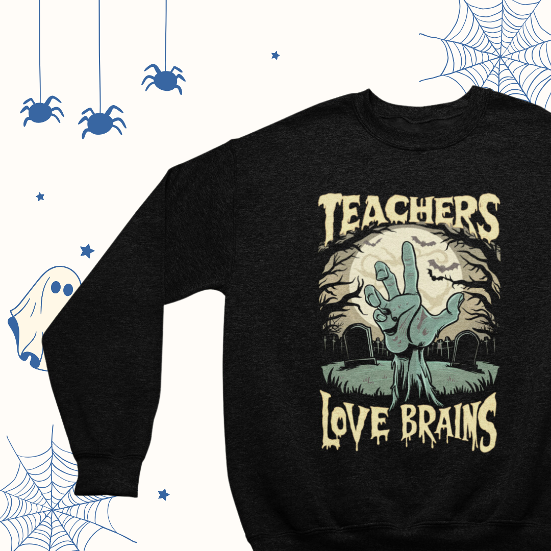 T-shirt ras du cou pour adulte avec inscription Teachers Love Brains Zombie