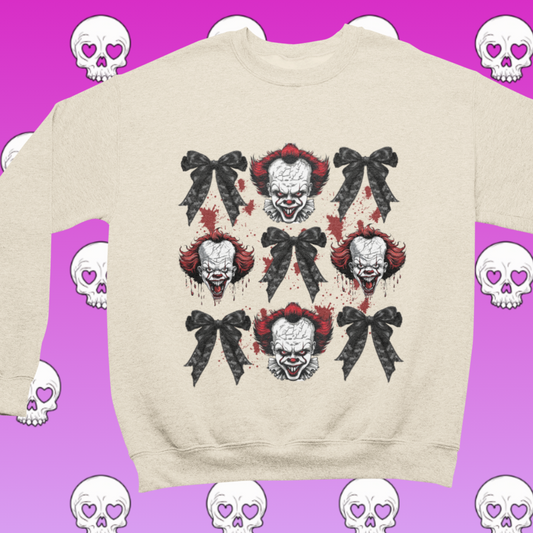 horror movie bow crew neck beige