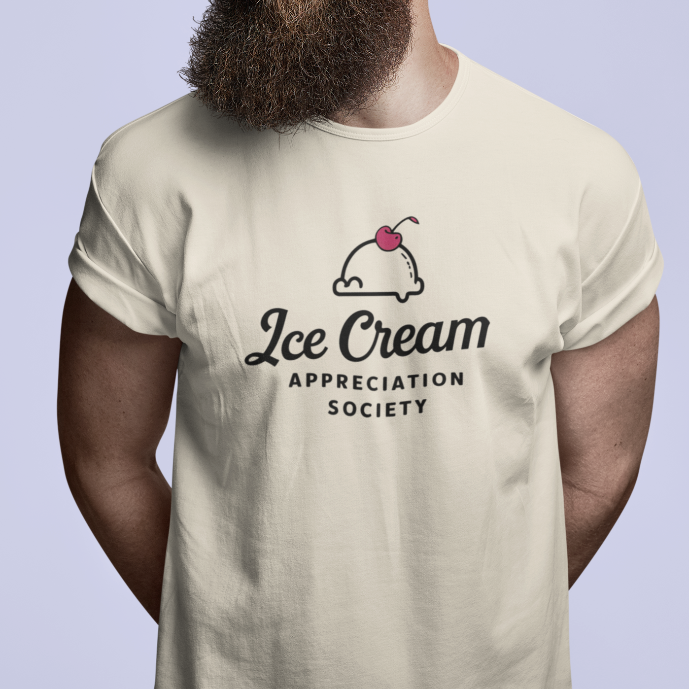 A colorful graphic tee featuring various ice cream cones and the text 'Ice Cream Society', perfect for ice cream enthusiasts and lovers of sweet treats