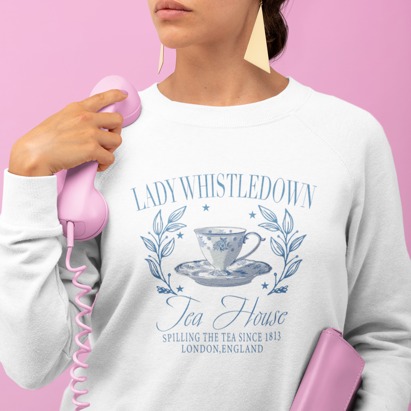 Lady Whistledown Tea House Bridgerton-inspired crew neck sweatshirt in soft cotton blend