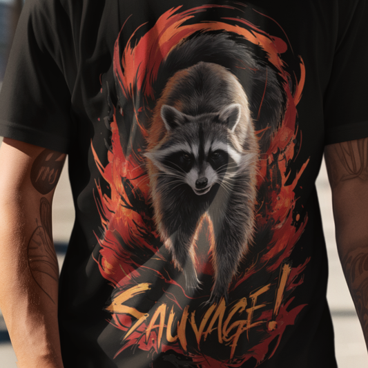 T-shirt à imprimé raton laveur sauvage | T-shirt graphique Wild Forest pour adulte