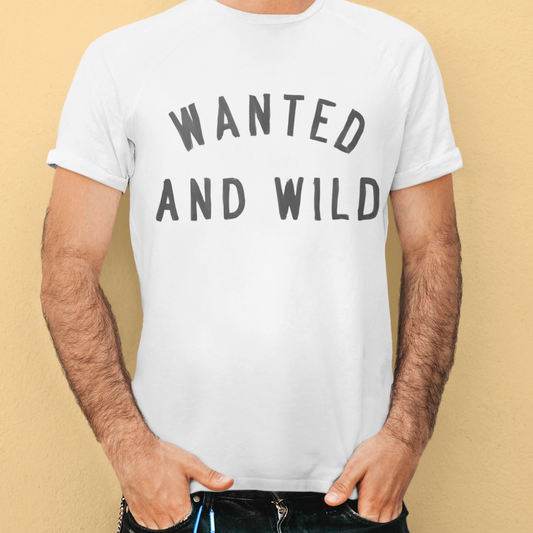 "Wanted and Wild T-Shirt - Black unisex cotton tee featuring a vintage western cowboy graphic with 'Wanted and Wild' typography, perfect for cowboy enthusiasts and western heritage fans."