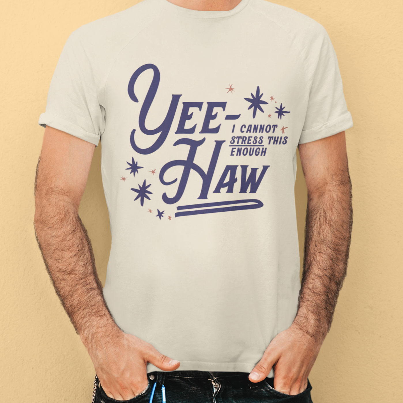 "Yee Haw T-Shirt - Black unisex cotton tee featuring the phrase 'Yee Haw' in western-style typography, ideal for western enthusiasts and country music fans."