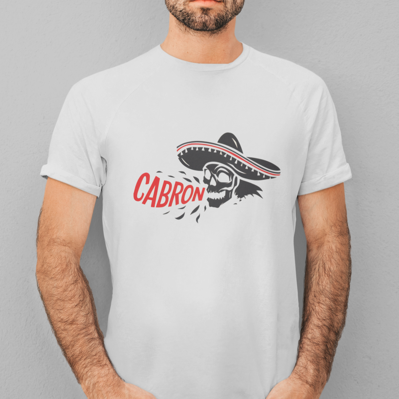 Black t-shirt with bold white text 'Cabron'