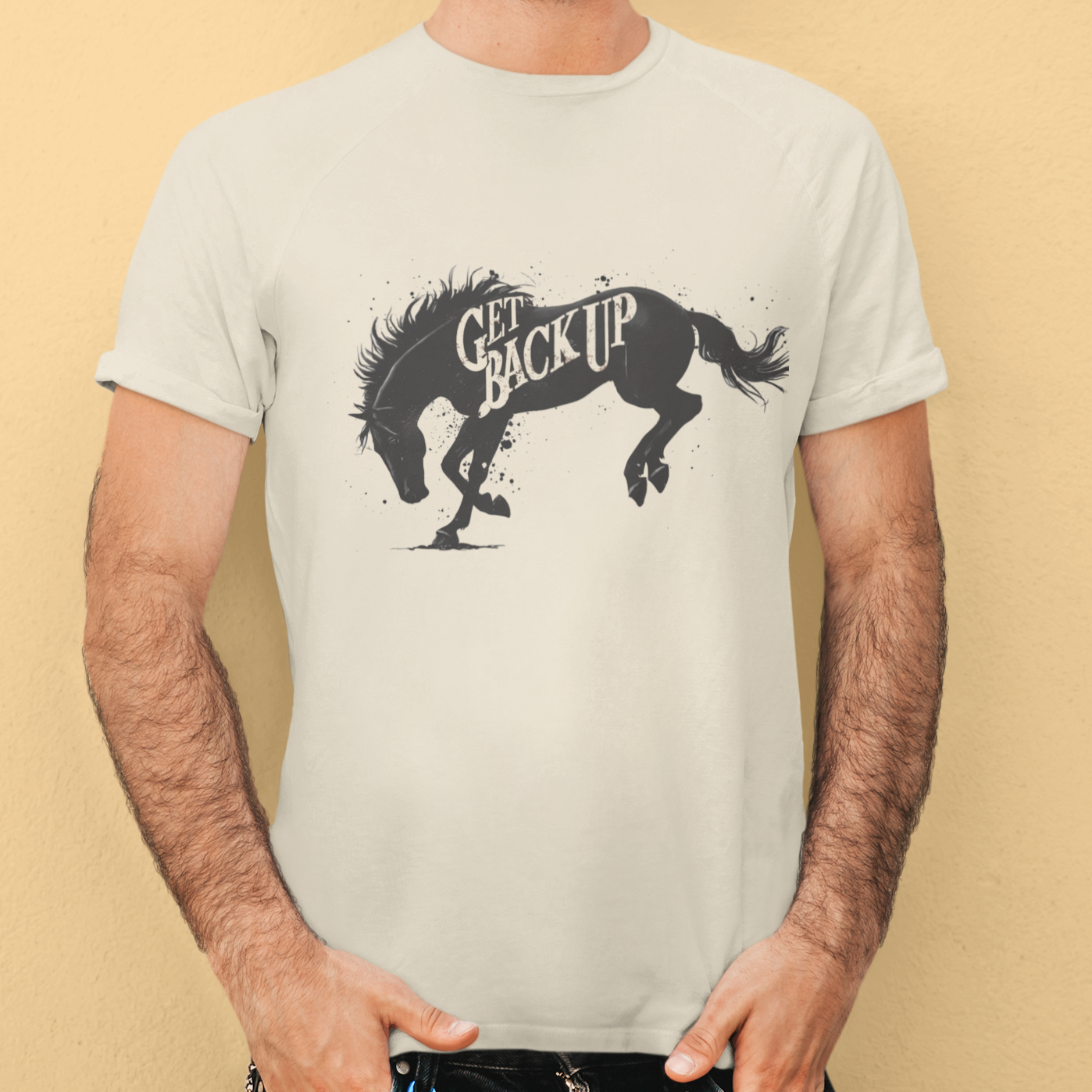 Get Back Up T-Shirt - Black unisex cotton tee with inspirational quote 'Get Back Up' printed on the front, available in various sizes from small to extra large