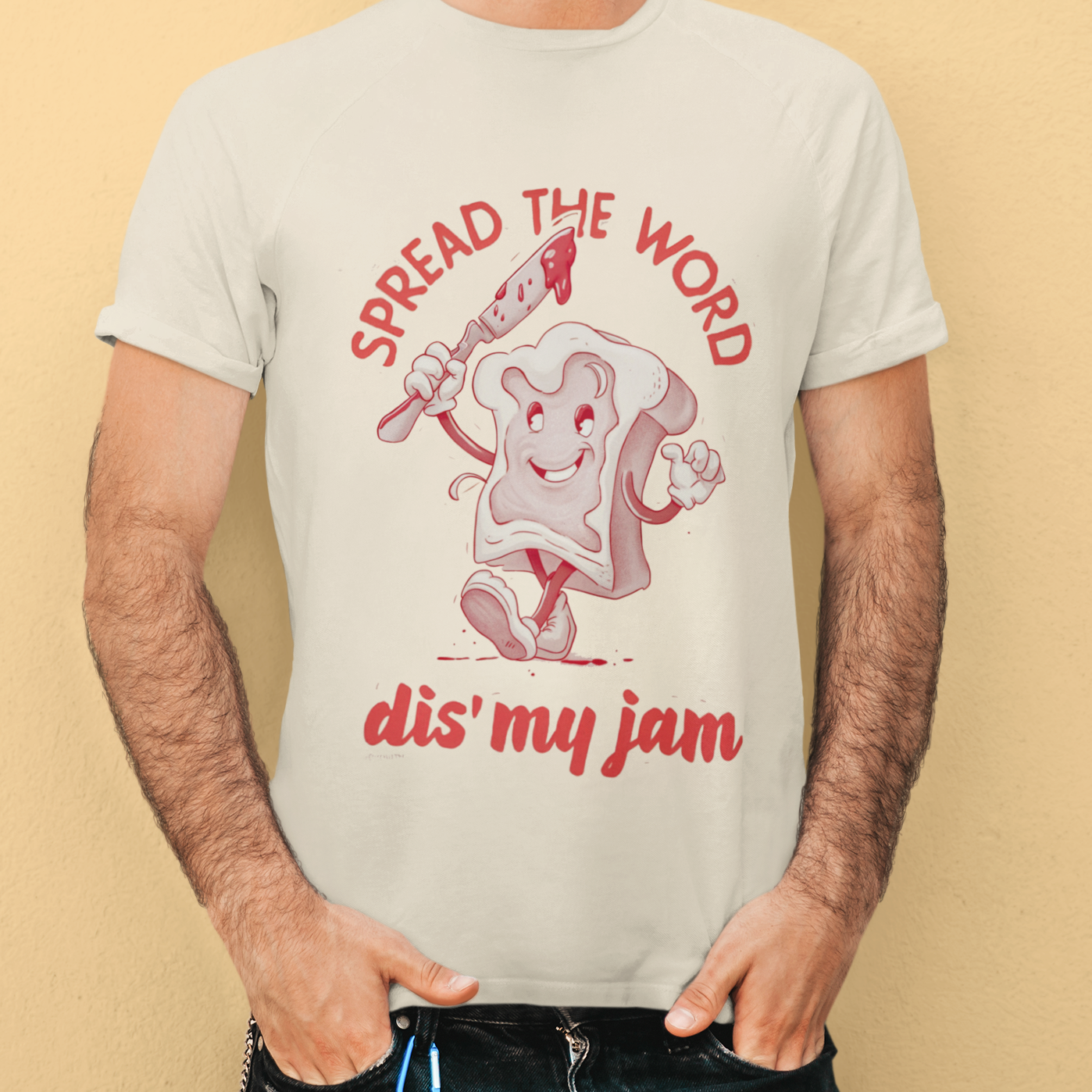 "That's My Jam Pun T-Shirt - Black unisex cotton tee featuring a humorous 'That's My Jam' pun graphic, perfect for music lovers and pun enthusiasts."