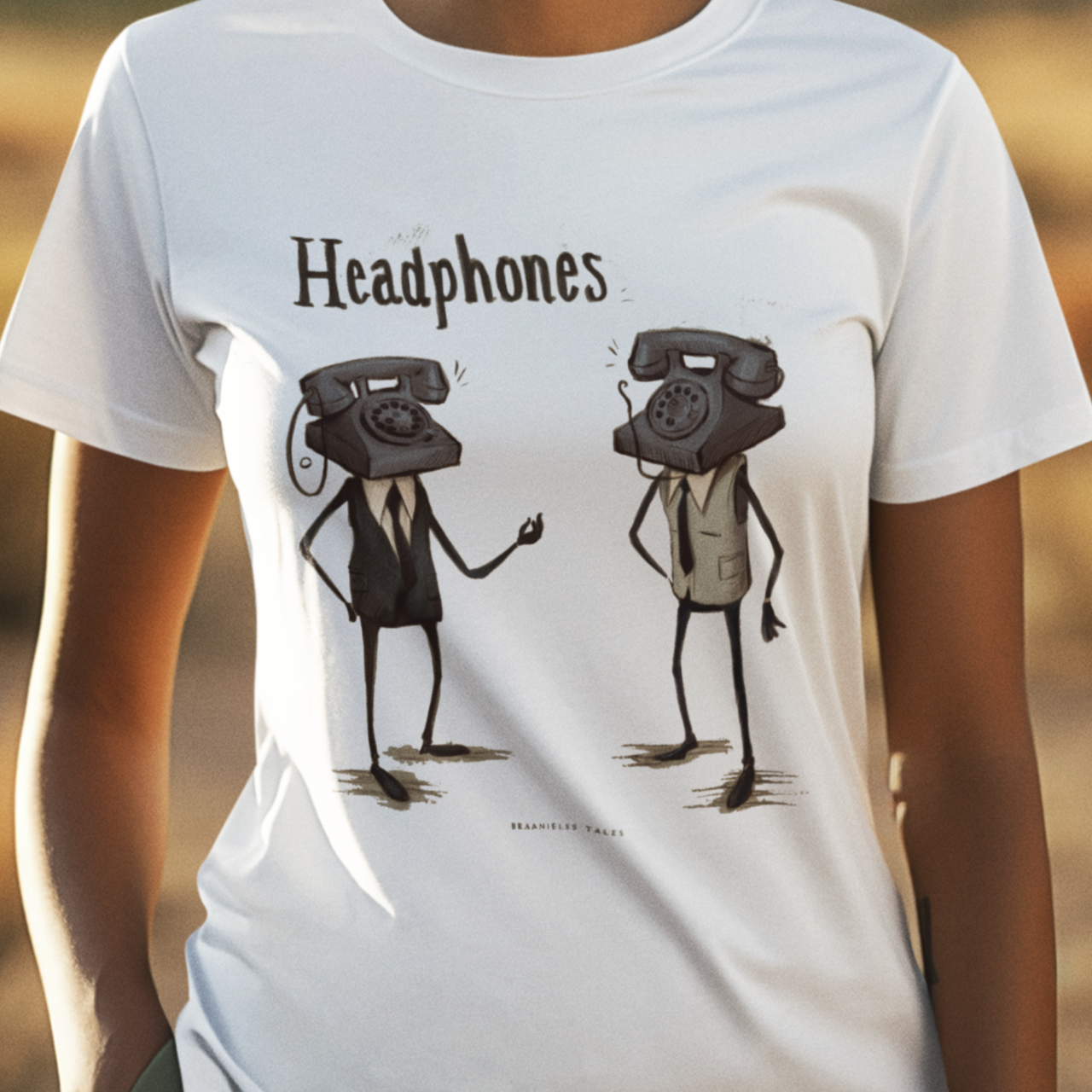 Graphic t-shirt with headphones and clever play on words design