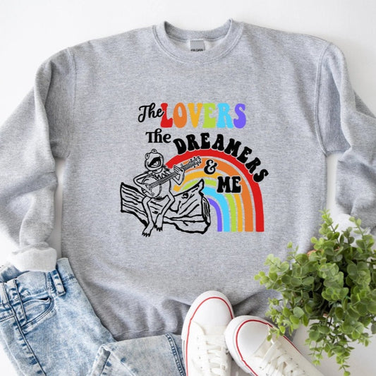 grey crewneck rainsbow connection t shirt 